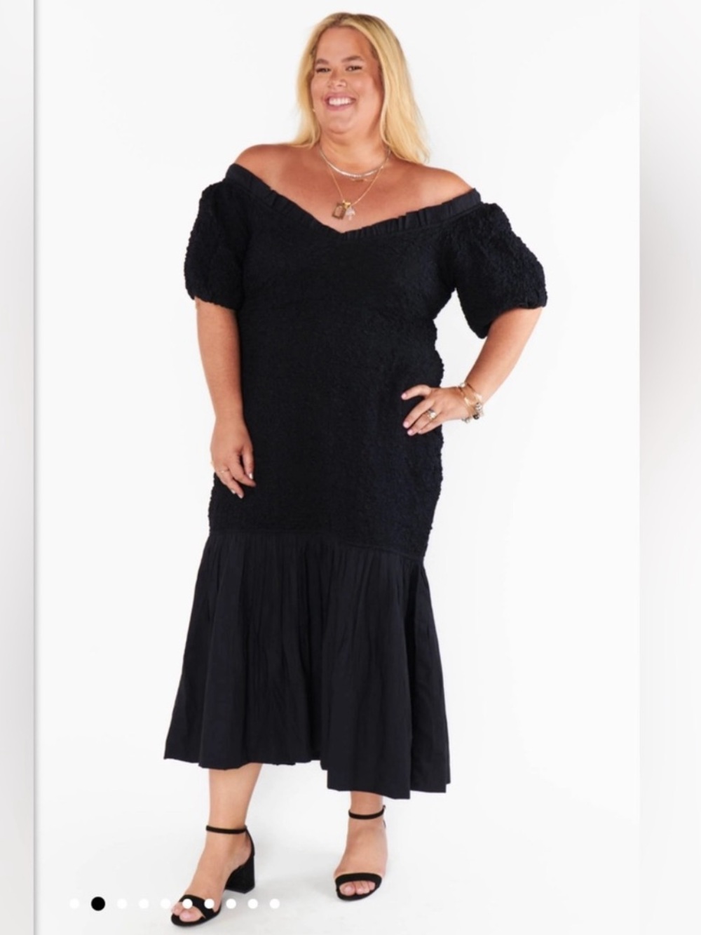 NWT Show Me Your Mumu Classic Black Textured Puff-Sleeve Midi Dress Size 3X Plus